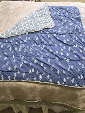 Burt's Bees Navy Blue Leaf Print Reversible Quilt